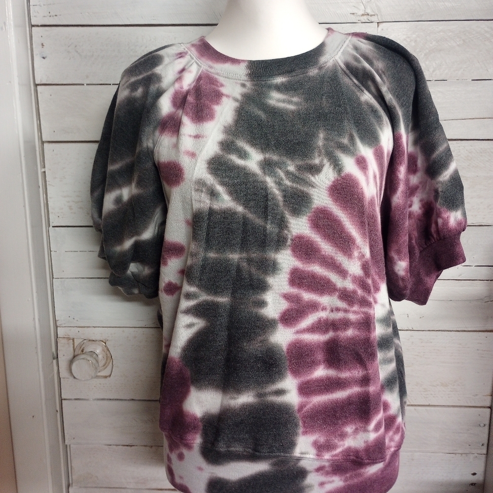 Anthropologie MAEVE Womens XS Oversized Sweatshirt Tie Dye Puff Sleeves Boho *